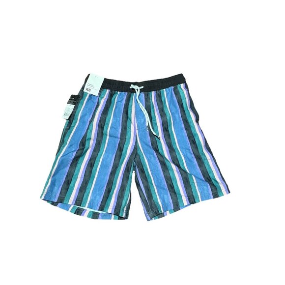 Men's 7" Vertical Striped Swim Trunks - Original Use Blue/Black/Green/Pink XS - Picture 2 of 9
